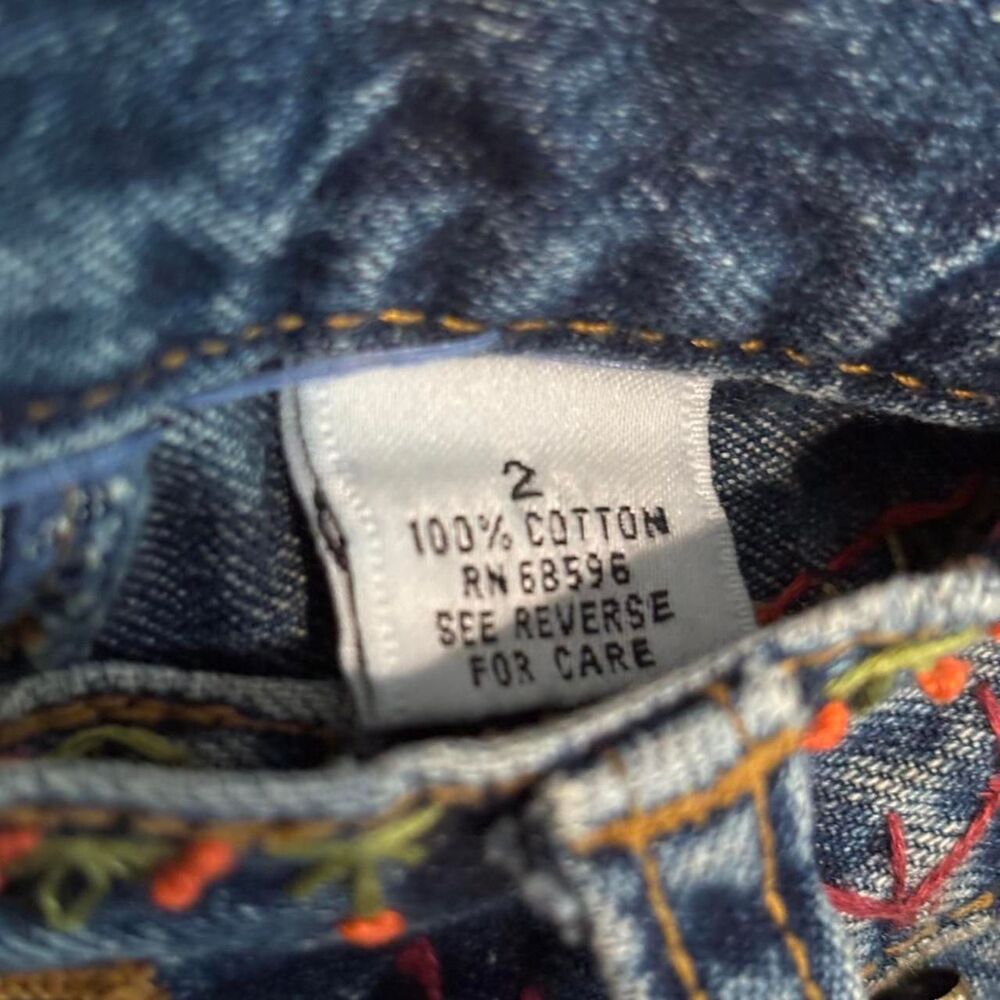 Vintage 90s DKNY High Waist Embroidered Hippie 100% Cotton Jeans Sz 2 - Picture 7 of 7